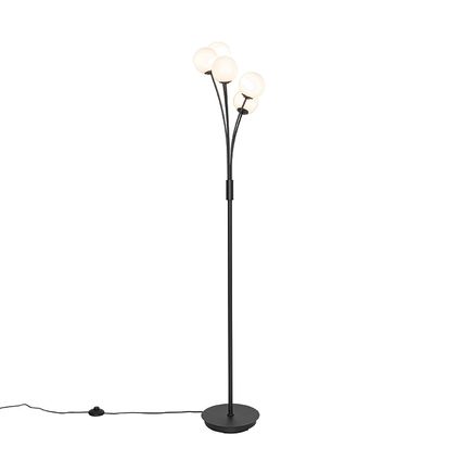 QAZQA Moderne vloerlamp zwart met opaal glas 5-lichts - Athens