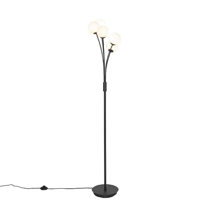 QAZQA Moderne vloerlamp zwart met opaal glas 5-lichts - Athens
