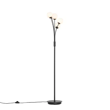 QAZQA Moderne vloerlamp zwart met opaal glas 5-lichts - Athens 9