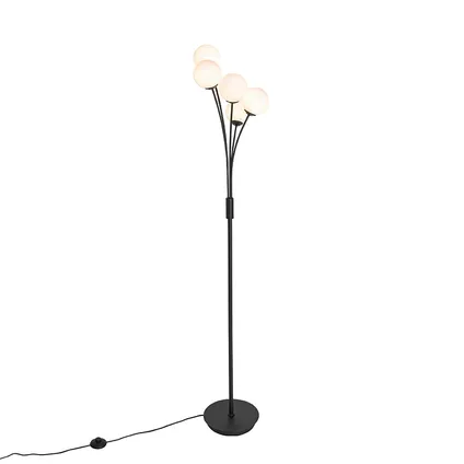 QAZQA Moderne vloerlamp zwart met opaal glas 5-lichts - Athens 10