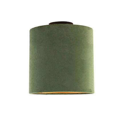 QAZQA Plafondlamp met velours kap groen met goud 25 cm - Combi zwart
