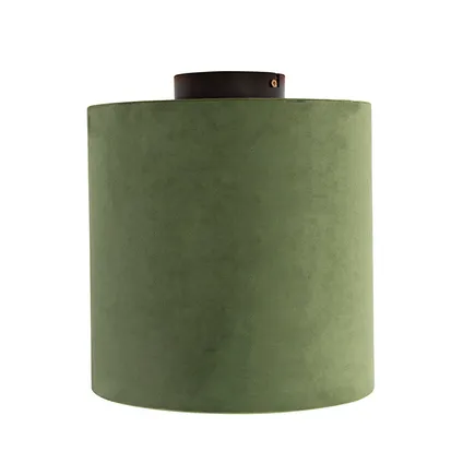 QAZQA Plafondlamp met velours kap groen met goud 25 cm - Combi zwart 5