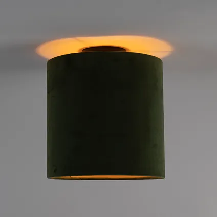 QAZQA Plafondlamp met velours kap groen met goud 25 cm - Combi zwart 9