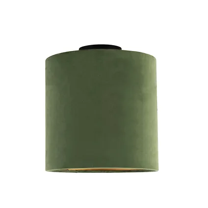 QAZQA Plafondlamp met velours kap groen met goud 25 cm - Combi zwart 10