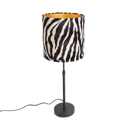 QAZQA Tafellamp zwart kap zebra dessin 25 cm verstelbaar - Parte