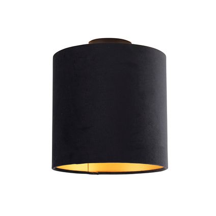 QAZQA Plafondlamp met velours kap zwart met goud 25 cm - Combi zwart