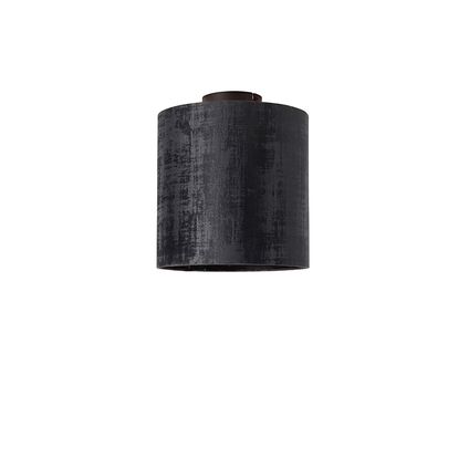 QAZQA Plafondlamp mat zwart velours kap zwart 25 cm - Combi