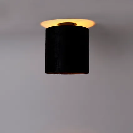 QAZQA Plafondlamp mat zwart velours kap zwart 25 cm - Combi 9