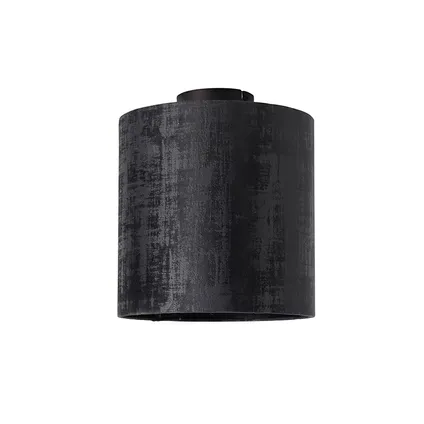 QAZQA Plafondlamp mat zwart velours kap zwart 25 cm - Combi 10