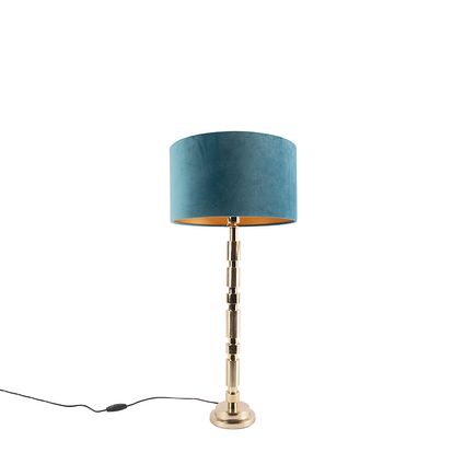 QAZQA Art Deco tafellamp goud velours kap blauw 35 cm - Torre