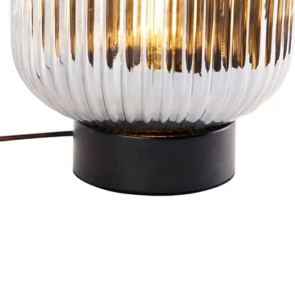 QAZQA Art Deco tafellamp zwart met smoke glas - Karel 3