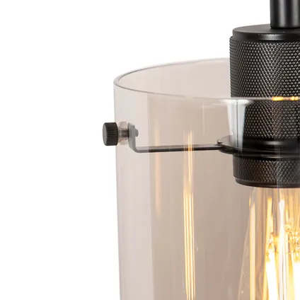 QAZQA Design hanglamp zwart met smoke glas 4-lichts - Dome 5