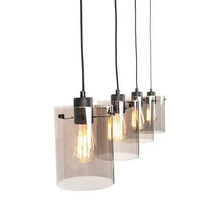 QAZQA Design hanglamp zwart met smoke glas 4-lichts - Dome 6