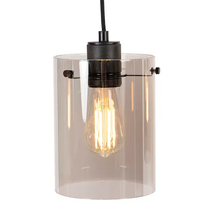 QAZQA Design hanglamp zwart met smoke glas 4-lichts - Dome 7
