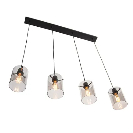 QAZQA Design hanglamp zwart met smoke glas 4-lichts - Dome 8