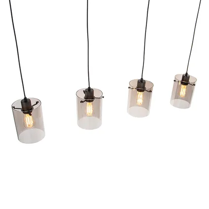 QAZQA Design hanglamp zwart met smoke glas 4-lichts - Dome 9