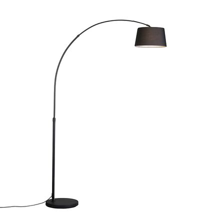 QAZQA Lampe à arc moderne noire avec abat-jour en tissu noir - Arc Basic