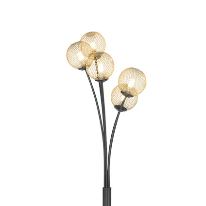 QAZQA Moderne vloerlamp zwart met goud 5-lichts - Athens Wire 2