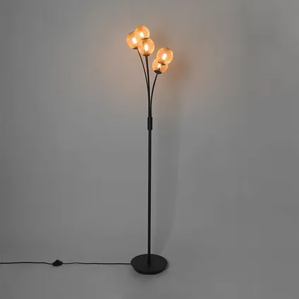 QAZQA Moderne vloerlamp zwart met goud 5-lichts - Athens Wire 8