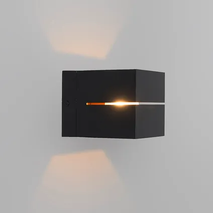 QAZQA Moderne set van 4 wandlampen zwart met goud 2-lichts - Transfer Groove 2