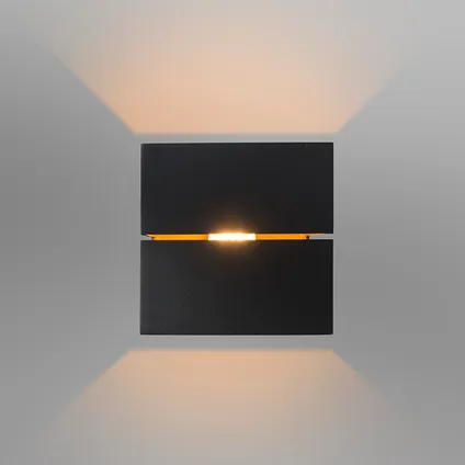 QAZQA Moderne set van 4 wandlampen zwart met goud 2-lichts - Transfer Groove 3