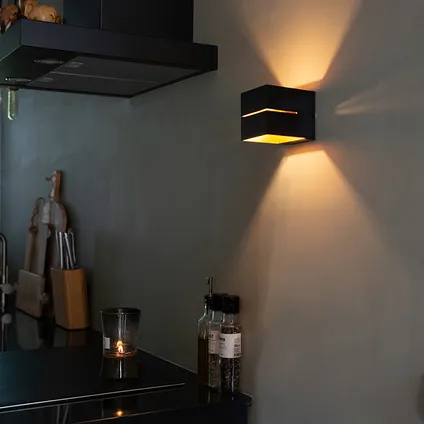 QAZQA Moderne set van 4 wandlampen zwart met goud 2-lichts - Transfer Groove 9