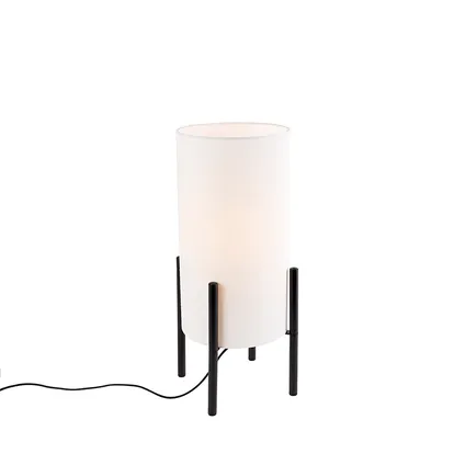 QAZQA Moderne tafellamp zwart met linnen witte kap - Rich 2