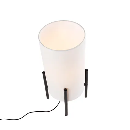 QAZQA Moderne tafellamp zwart met linnen witte kap - Rich 8