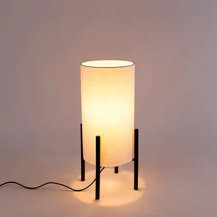 QAZQA Moderne tafellamp zwart met linnen witte kap - Rich 10