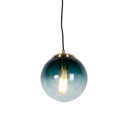 QAZQA Art deco hanglamp messing met oceaanblauw glas 20 cm - Pallon