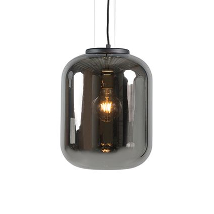 QAZQA Lot de 2 lampes suspendues design noir avec verre fumé - Bliss