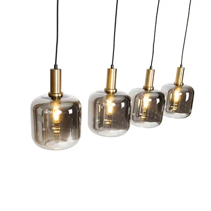 QAZQA Design hanglamp zwart met goud en smoke glas 4-lichts - Zuzanna 7