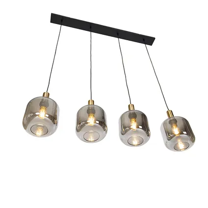 QAZQA Design hanglamp zwart met goud en smoke glas 4-lichts - Zuzanna 8