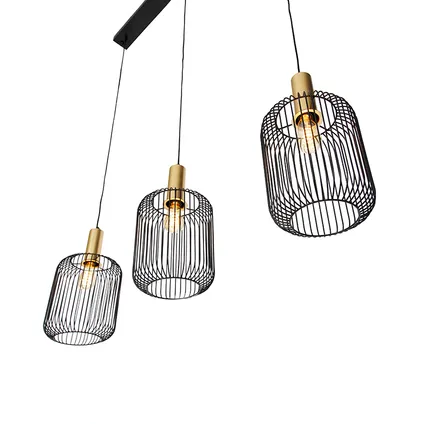 QAZQA Design hanglamp zwart met goud 3-lichts - Mayelle 8