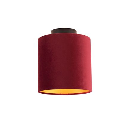 QAZQA Plafondlamp met velours kap rood met goud 20 cm - Combi zwart