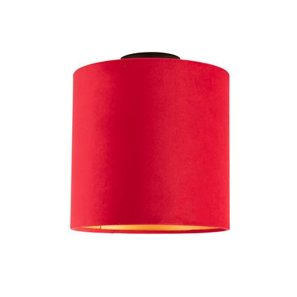 QAZQA Plafondlamp met velours kap rood met goud 25 cm - Combi zwart