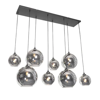 QAZQA Art Deco hanglamp zwart met smoke glas 8-lichts - Sandra 2