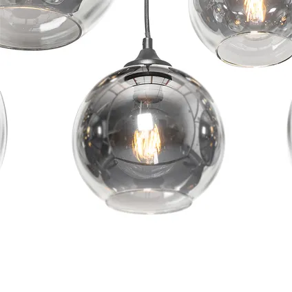 QAZQA Art Deco hanglamp zwart met smoke glas 8-lichts - Sandra 3