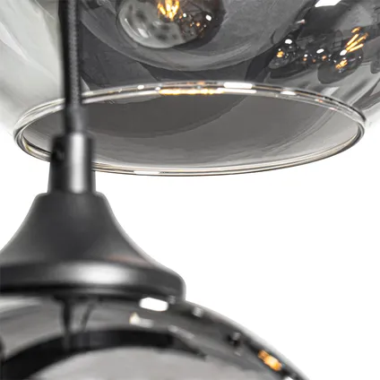 QAZQA Art Deco hanglamp zwart met smoke glas 8-lichts - Sandra 6