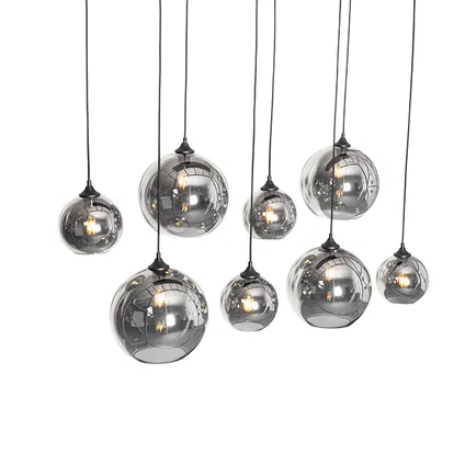 QAZQA Art Deco hanglamp zwart met smoke glas 8-lichts - Sandra 9