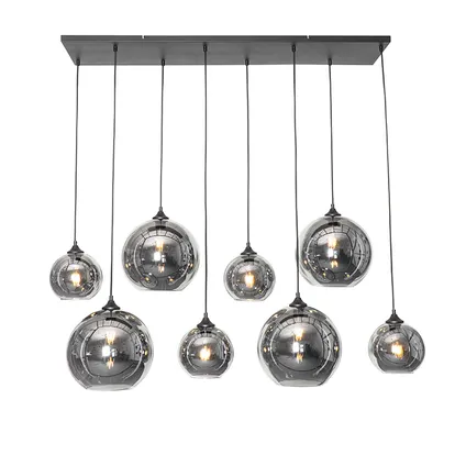 QAZQA Art Deco hanglamp zwart met smoke glas 8-lichts - Sandra 10