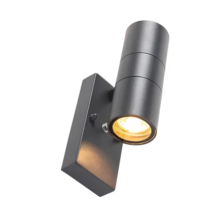 QAZQA Buiten wandlamp donkergrijs 2-lichts met schemersensor - Duo 9