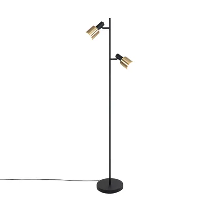 QAZQA Design vloerlamp zwart met goud 2-lichts - Stijn 2