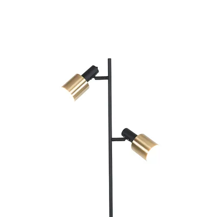 QAZQA Design vloerlamp zwart met goud 2-lichts - Stijn 3
