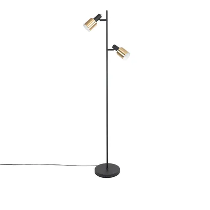 QAZQA Design vloerlamp zwart met goud 2-lichts - Stijn 10