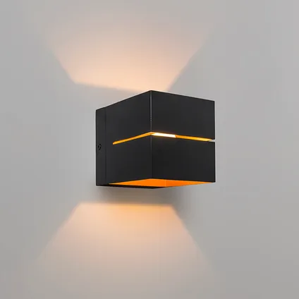 QAZQA Moderne wandlamp zwart met goud 9,7 cm - Transfer Groove 2