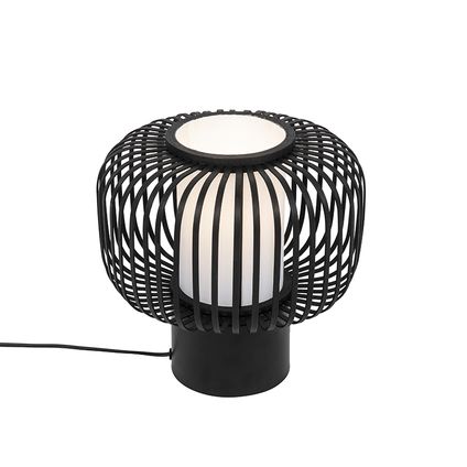 QAZQA Moderne tafellamp zwart met bamboe - Bambuk
