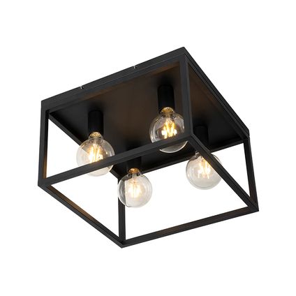 QAZQA Industriële plafondlamp zwart 40 cm 4-lichts - Cage