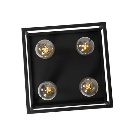 QAZQA Industriële plafondlamp zwart 40 cm 4-lichts - Cage 10