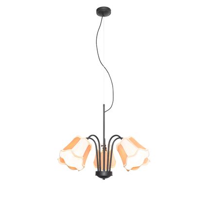 QAZQA Klassieke hanglamp zwart met lampenkap goud 5-lichts - Nona